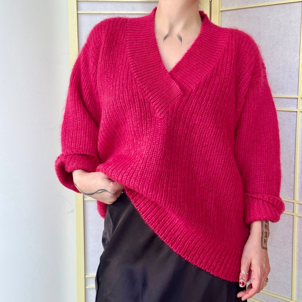 Vintage 80's Magenta V Neck Mohair Sweater
